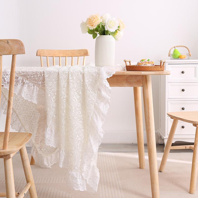 Rechteckige weiße Spitzentischdecke | Phönixschwanz-Blumenstickerei, Geeignet für Outdoor-Party, Empfang, Abendessen, Babyparty, Teeparty-Dekoration
