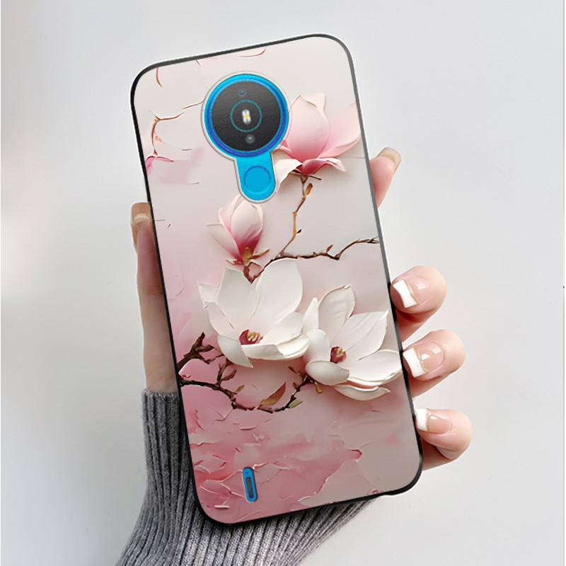 For Nokia 1.4 TA-1322 Nokia 3.4 TA-1288 TA-1285 TA-1283 Case Fashion Flower Painted Phone Casing Black Soft Silicone Back Cover