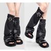 Cute Denim Leg Warmers for Loose Socks with Star Y2K JK Subculture Harajuku Schoolgirl Cold Leg Uniform School Zipper 48cm [LAVASEON] Women, Pattern,