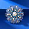 Fashion Luxury Blue Flower Pearls Brooch For Women Clothing Coat Jewelry Accessories Gifts