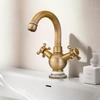 Antique Brass Double Handle Faucet for Kitchen Undermount Sink - Gold Finish, Hot & Cold Water, Ideal for Vegetable Sinks