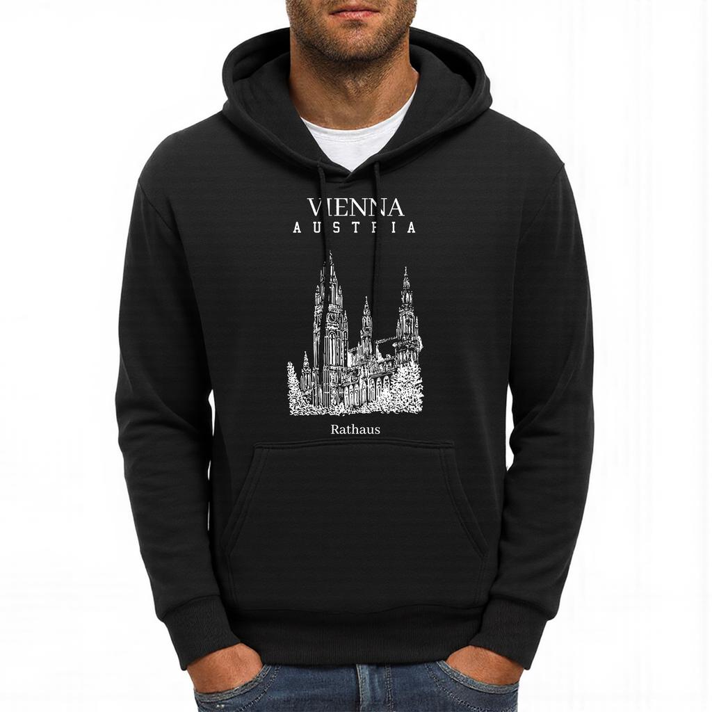 Vienna Austria Rathaus Printing Hoody Men Hip Hop Autumn Hoodies Pocket Fleece Sportswear All-Match Oversized Male Hoodie