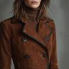 Women's Lapel Double Breasted Suede Long Sleeve Maxi Trench Coat