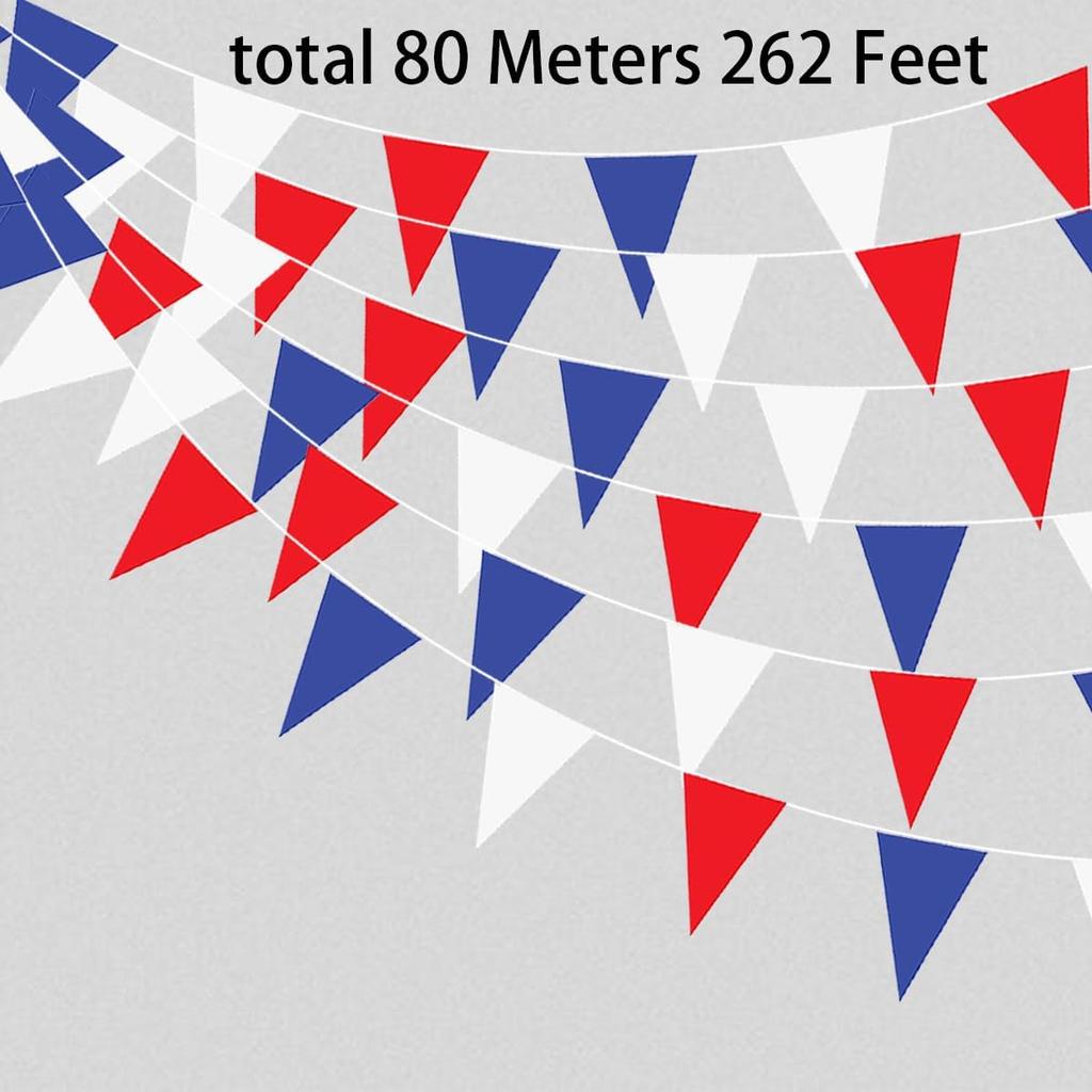 80 Meters 262 Feet Fabric Red White and Blue Buntings Pennant Banner Garden Triangle Flags Party Decorations Festive Garlands for July 4th