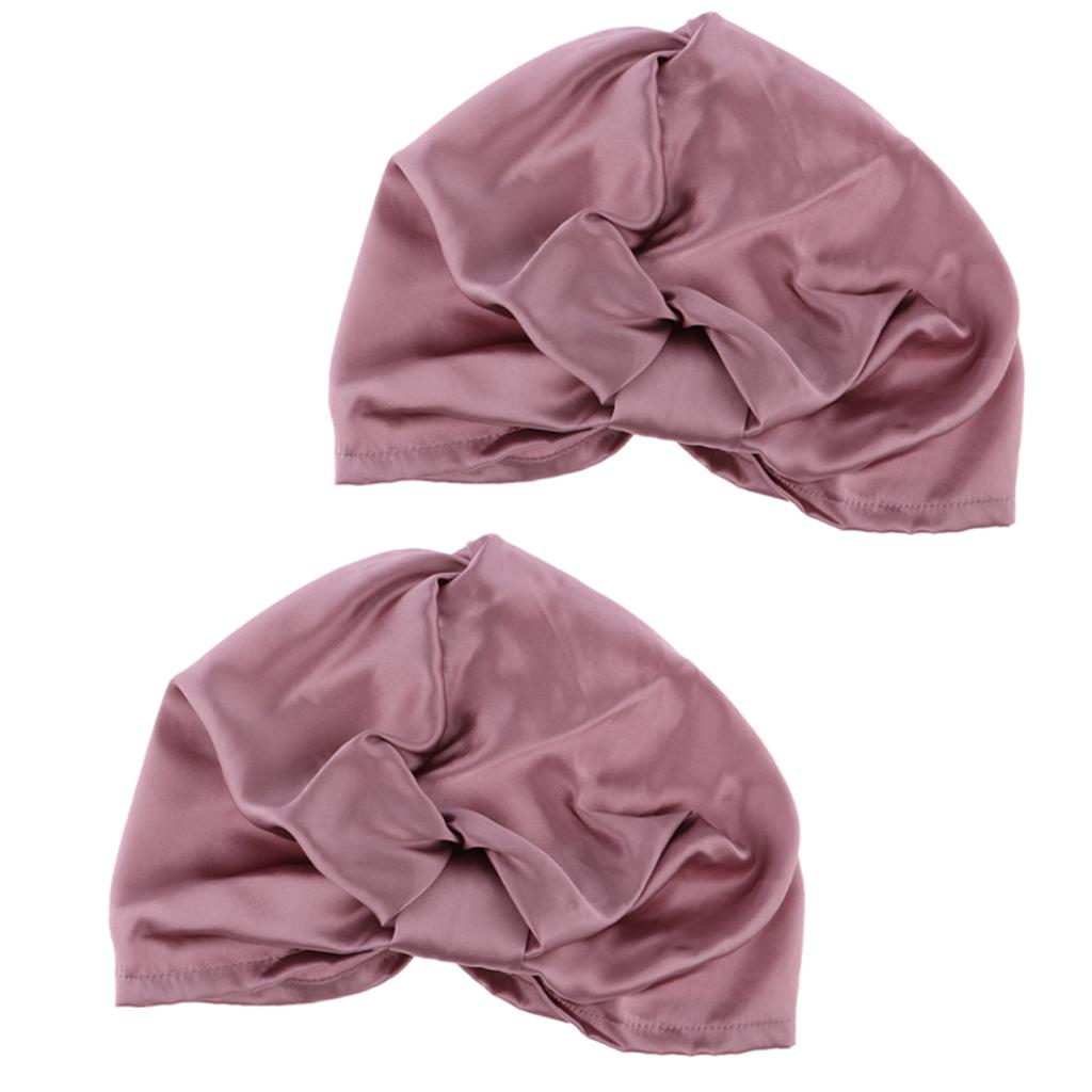 2pcs Womens Pure Silk Sleep Hats Wrap 