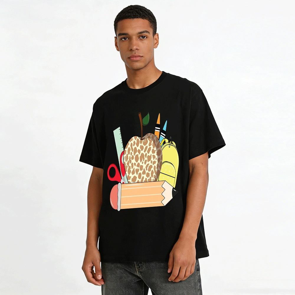Leopard Print Apple Stationery Graphic Kids' Top Pure Cotton T-shirt