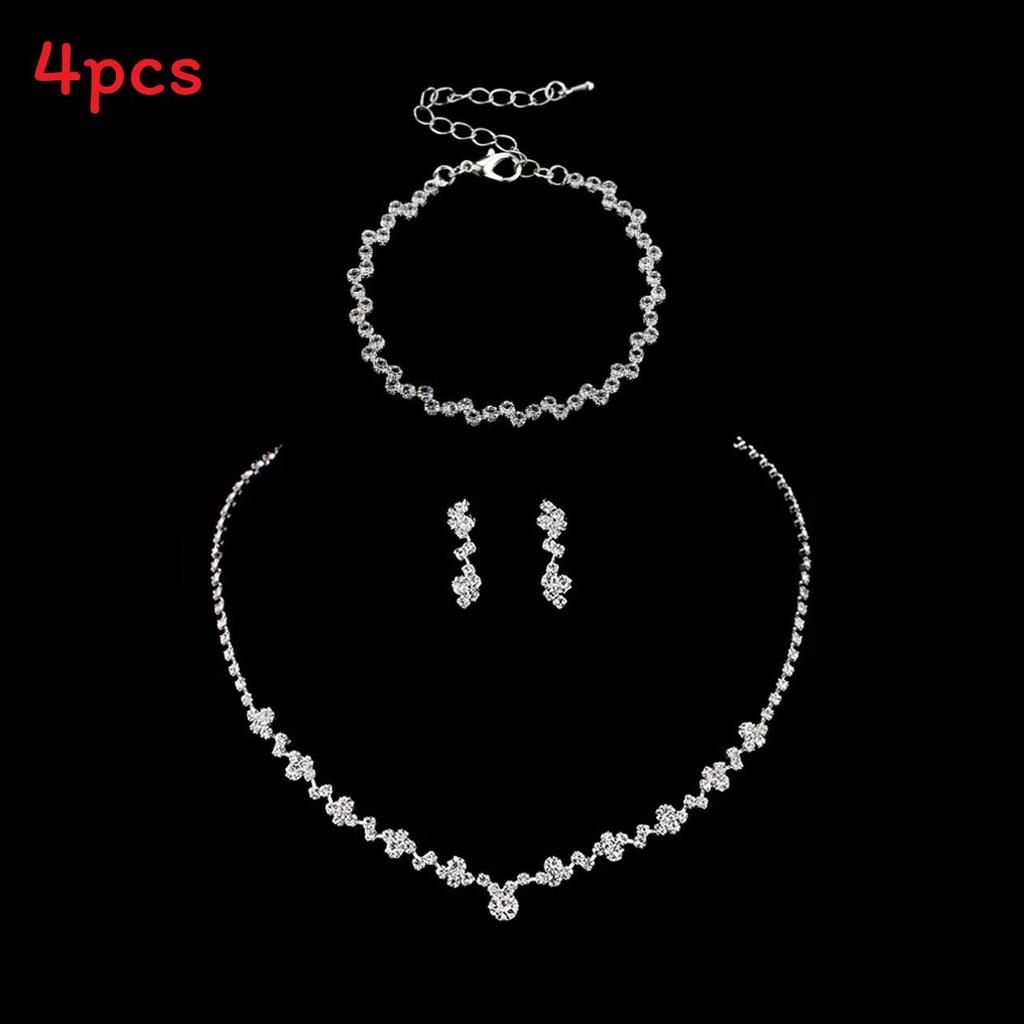 Bridal Jewelry Set With Crystal Necklace Earrings Bracelet For Women Wedding Accessories