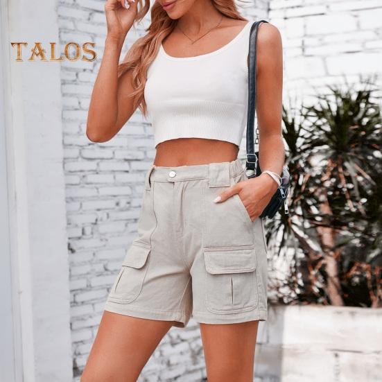 Pantaloni scurți cargo de damă, casual, până la genunchi, bermude cu buzunare multiple, pantaloni cargo de vară cu picior drept