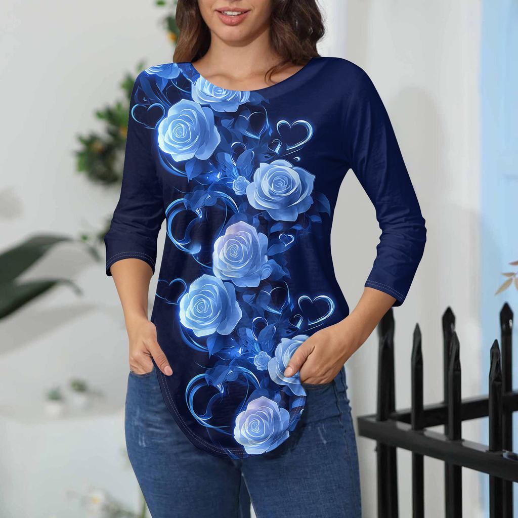 Damen-T-Shirts, 3/4-Ärmel, einfarbig, Pullover, Sommer, Frühling, Tops, Blusen