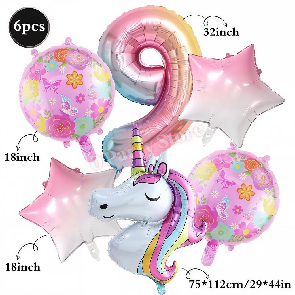 Rainbow Unicorn Aluminum Balloon Girls Birthday Party Decoration Gradient Number Balloon Party Decor Supplies Baby Shower Globos