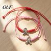 Simple Adjustable String Bracelet 2PCS Hand-woven Braided Bracelets with Metal Ribbon Pendant, Cord Awareness Friendship Wristbands, Daily Wear