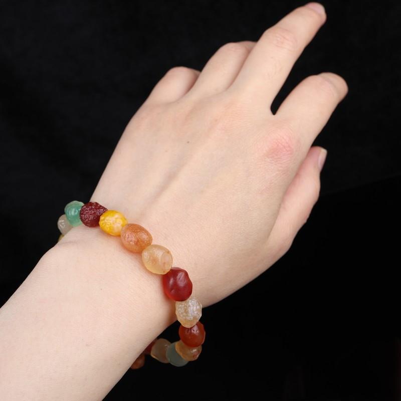 Natural Rainbow Agate Raw Stone Bracelet Colorful Candy Fashionable Jade Bracelet