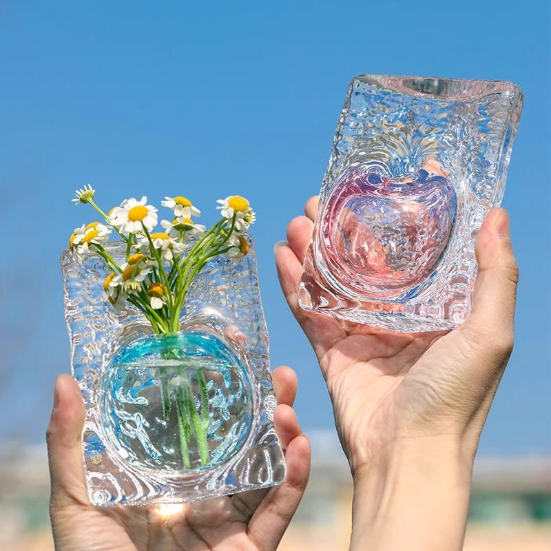 Ocean Heart Handmade Japanese Crystal Glass Mini Vase for Fresh Flowers