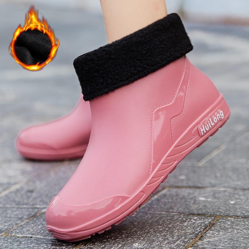 Rain Boots Women's Fashion Style Outer Wear Summer Outer Wear Short Tube Rubber Shoes Plus Velvet Waterproof Ladies Rain Boots