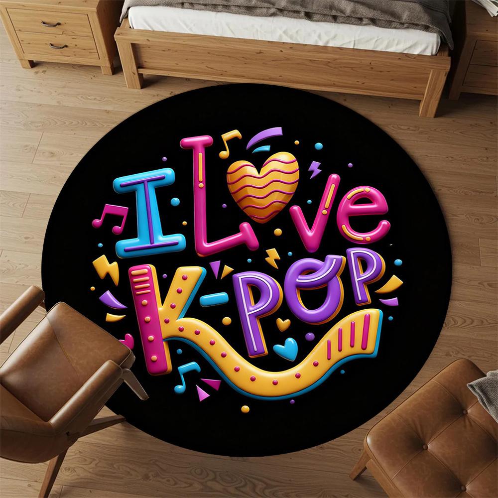 1pc K-pop Love Round Chair mat office Area Rug - Non-Slip, Floor Mat for Office, Bedroom, Ideal home decor gift p0105012