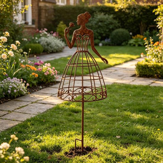 Floral Vine Support Frame Vintage Lady Garden Trellis Stake, Rustic Art Decor for Yard, Elegant Woman Silhouette Outdoor Flower Bed Ornament