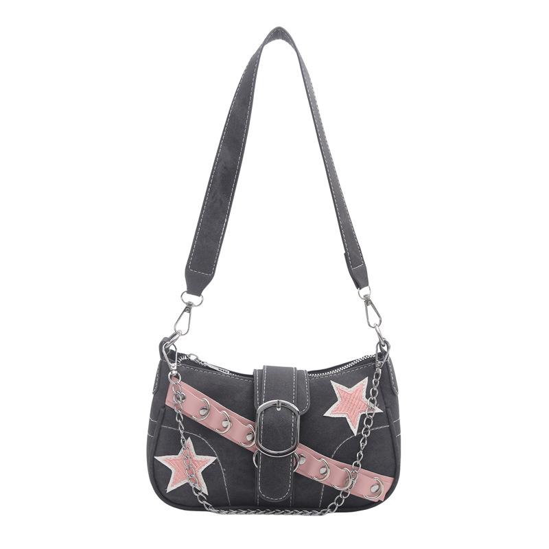 Sweet and Cool Tomboy Style Large Capacity Chain Shoulder Bag with Crossbody Strap and Strap Bag for The Armpit