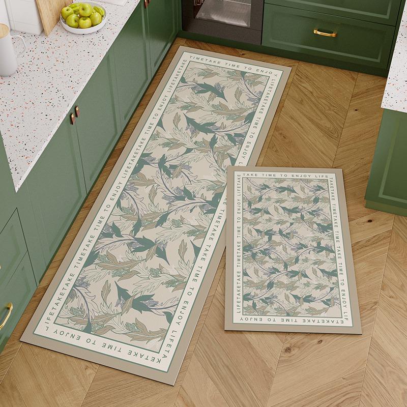 PVC Kitchen Carpet Waterproof Leather Floor Mat Non-slip Foot Mats Oil-proof Long Rug Spring Plant Flower Home Decoration Rugs