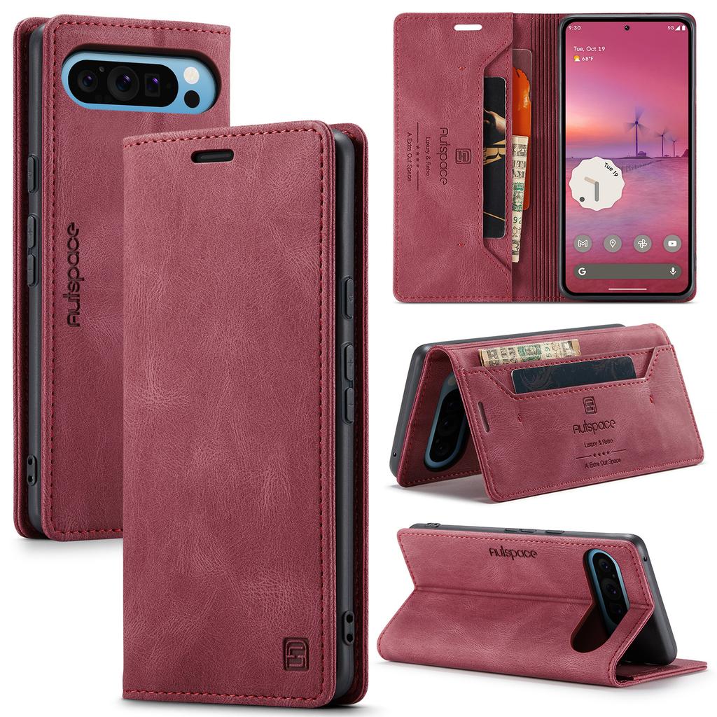 For Google Pixel 6/6 Pro/7a/Pixel 8/Pixel 8 Pro/Pixel 9/Pixel 9 Pro/Pixel 9 Pro XL/Pixel 9a Retro Luxury Style Flip Stand Anti-Drop Wallet Phone Case