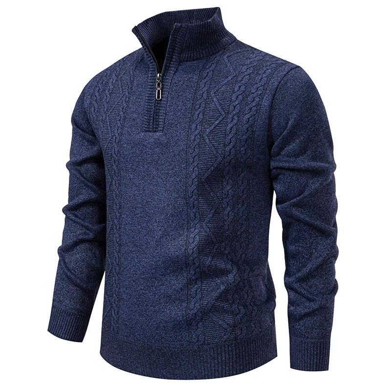 Autumn Winter Men's Casual Pullover Sweater Half Zipper Stand Collar Knitted Pullovers Men Geometric Fashion Warm Knit Sweaters