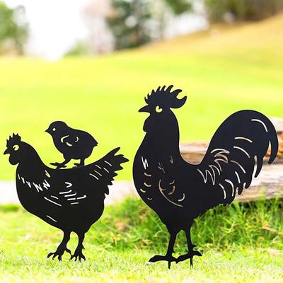 Set of 4 Metal Garden Stakes – Hen and Chicks Silhouette Statues, Stylish Outdoor Decor for Patio, Lawn, and Garden Gifts
