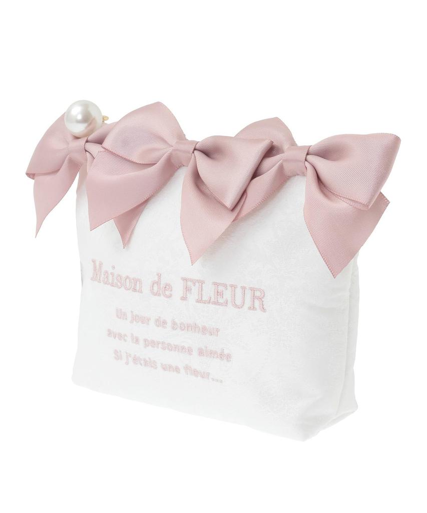 Maison De Fleur Jacquard Ribbon Pouch, Ivory, Size F, PouchDrawstring Bag, 08000628600