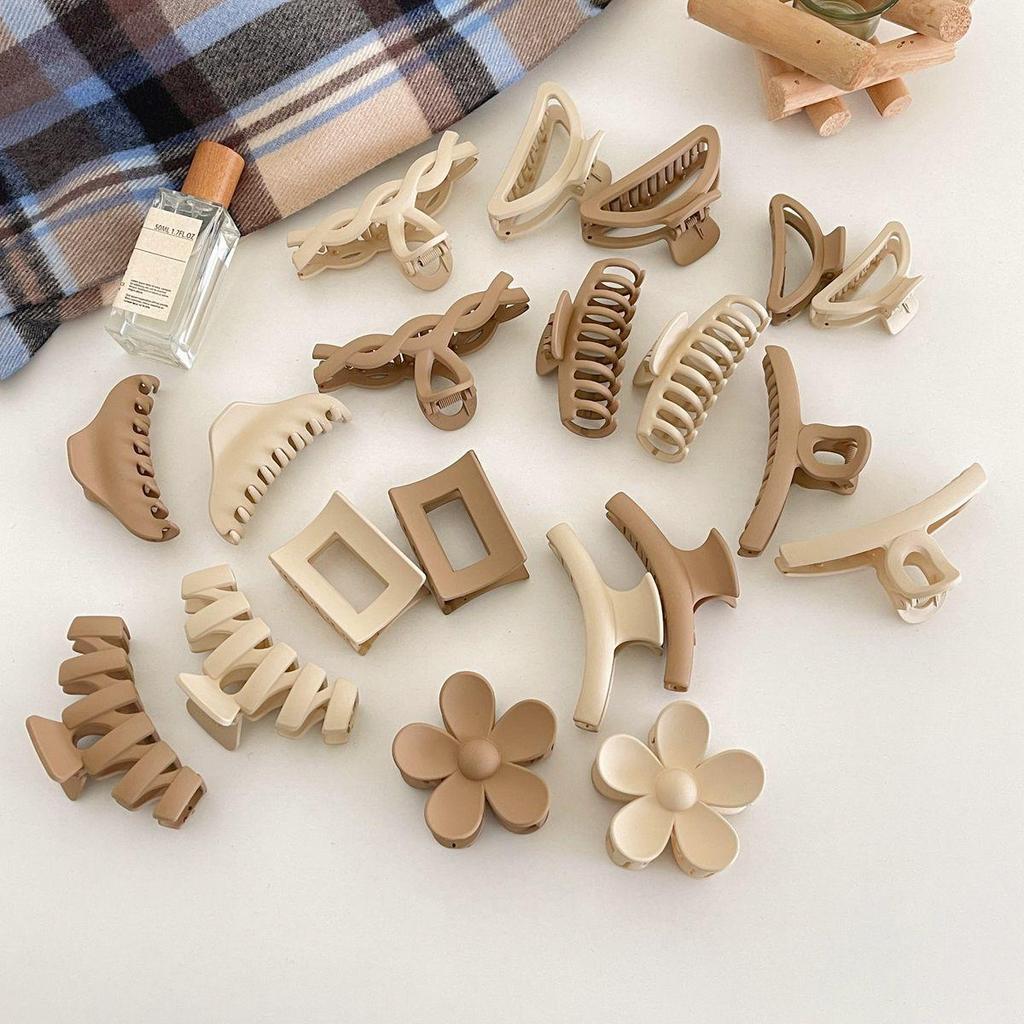 Versatile Spring Cross Hollow Hair Claw - Milk Tea Coffee Collection