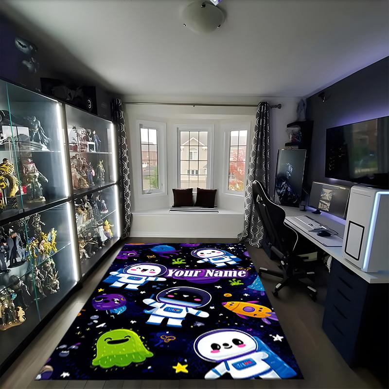 1PC Custom Name Space Friends Adventure Theme Floor Mat Ideal for Living Room, Game Rooms, Office, Bedroom,Floor Mat Playful Design