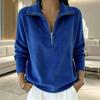 Women Casual Solid Color Loose Half Zip Turn Down Collar Long Sleeve Sweatshirt