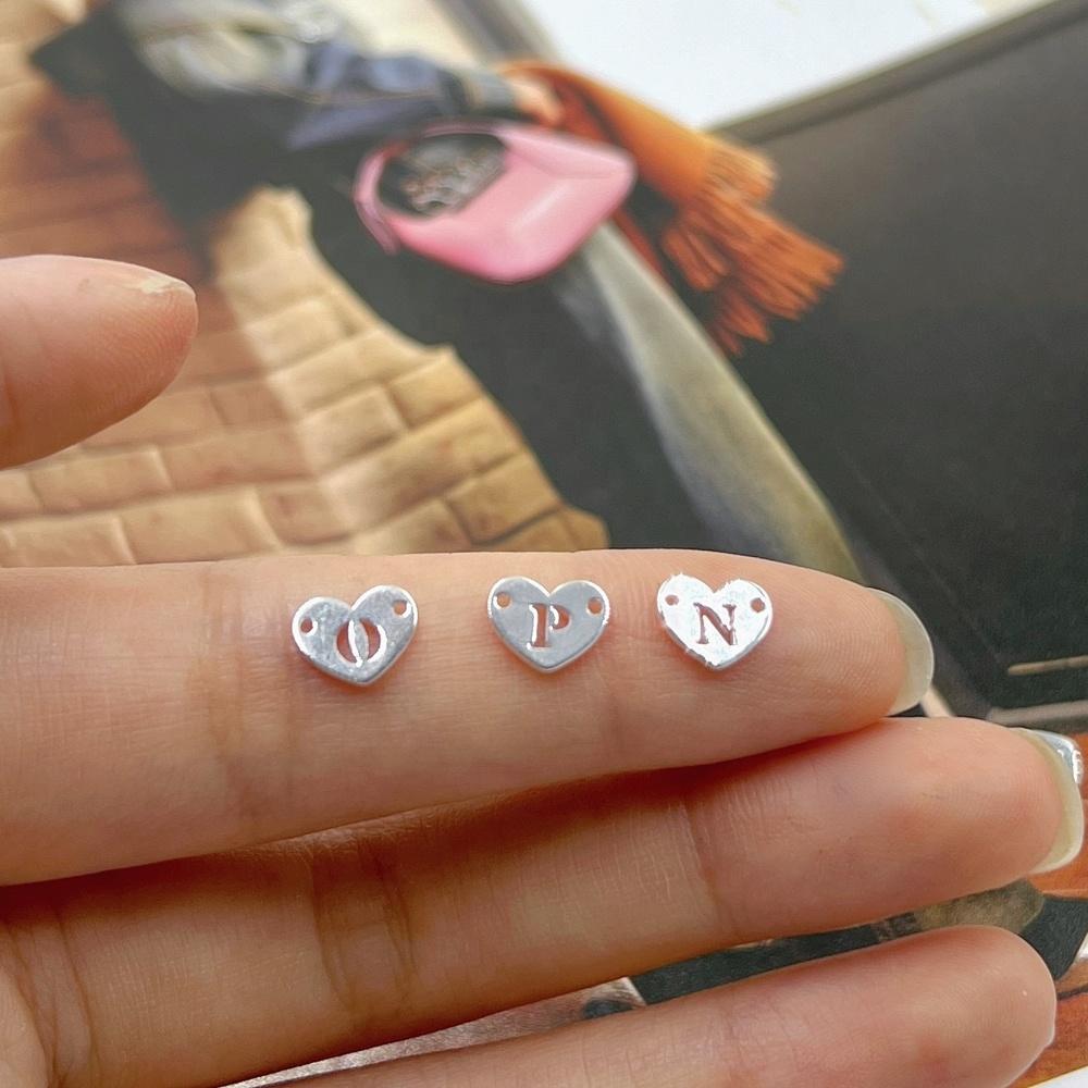 New S925 Sterling Silver Initial Alphabet Heart Connector Letter Charms for Permanent Jewelry Making