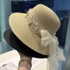 New bow mesh temperament women spring and autumn summer sunshade sunscreen straw woven bucket hat straw hat travel hat