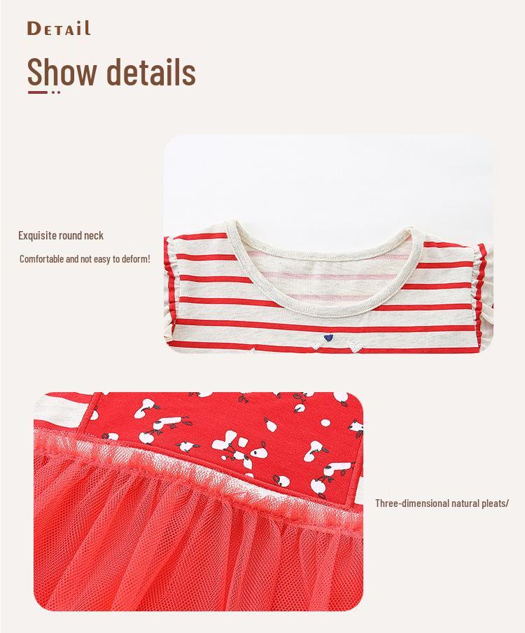 New Summer Striped Mesh Embroidered Princess Dress for Girls: European Style, Cute and Long
