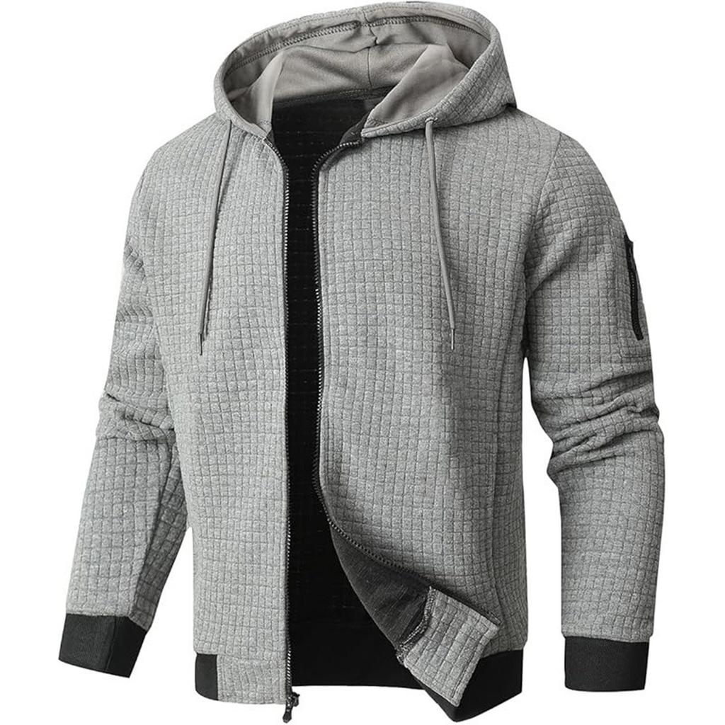 Men's Solid Color Lightweight Hooded Sweatshirt Full Zip Sweatshirt Casual Jacket Jacket