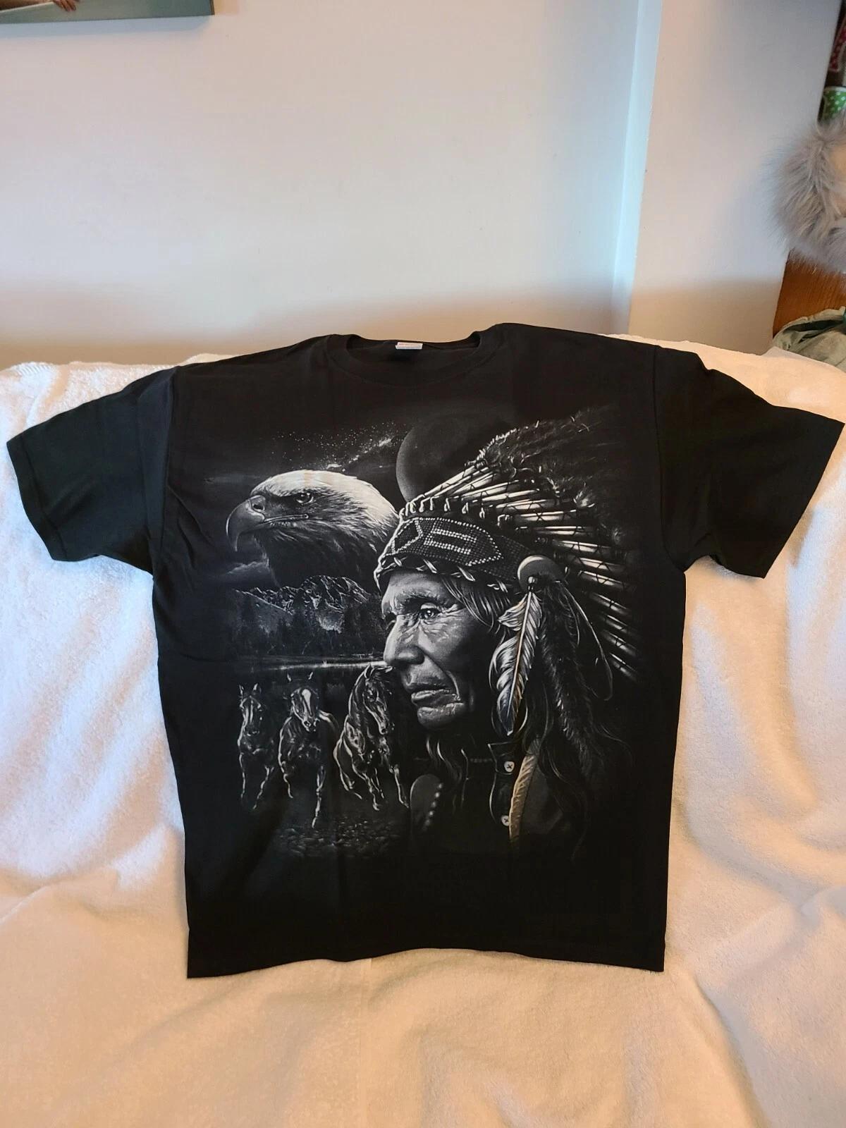 INDIAN CHIEF EAGLE HORSE HORSES MOON MOUNTAIN NATIVE AMERICAN T-shirt 4XL