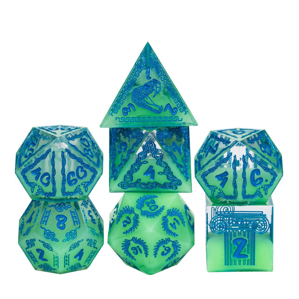 Cusdie Sharp Edges Dice DND Patterned D&D Dice Board Games 7 Handcrafted Polyhedral Dice Set for Role Playing Game Pathfinder