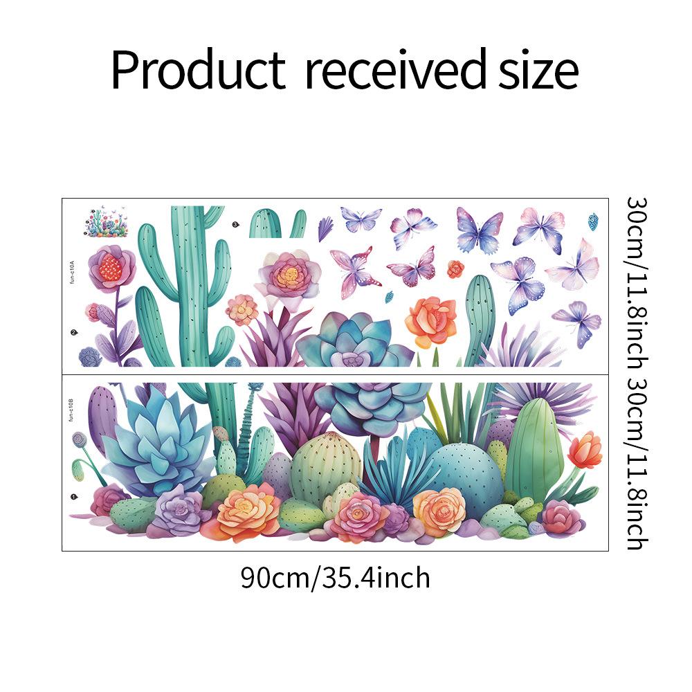 

Раскрашенное зеленое растение кактус бабочка спальня дом украшение задней стены наклейки на стену 30*90CM*2PCS/fun-c10