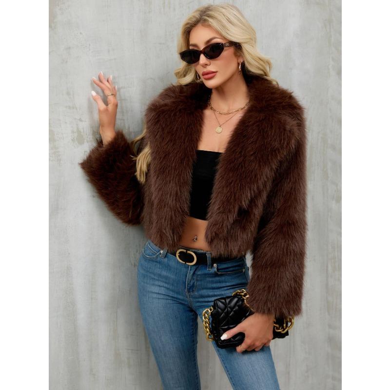Winter Womens Fluffy Faux Fur Short Jacket Comfortable Daily Outerwear