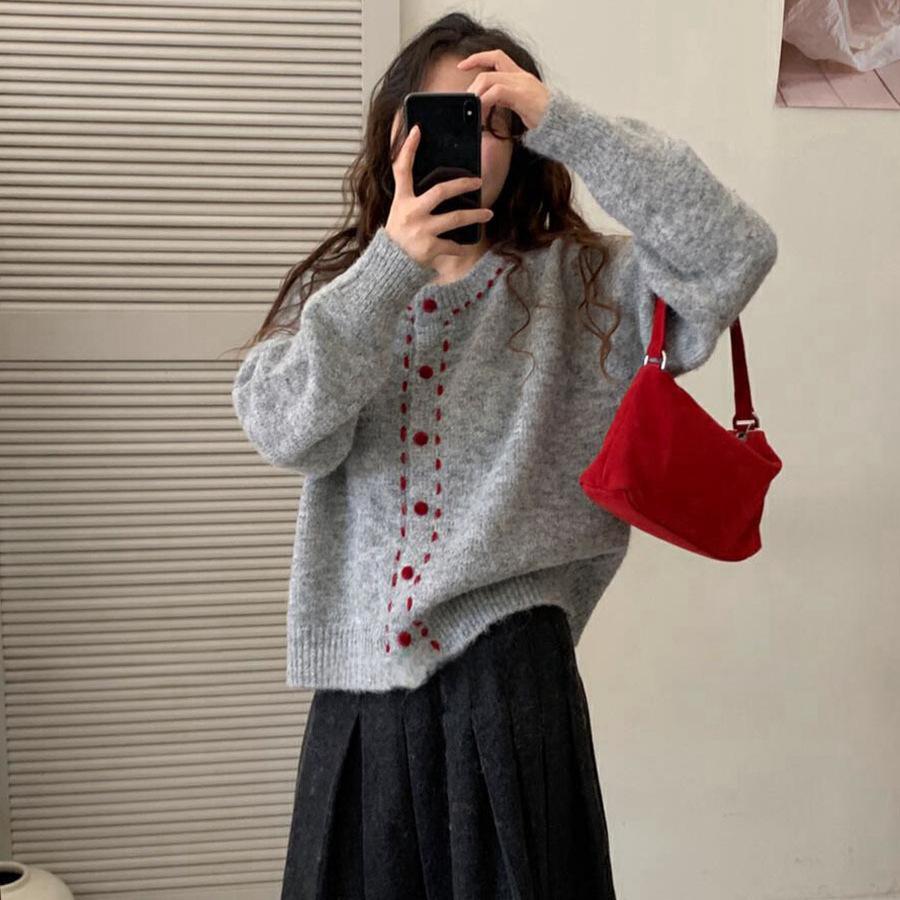 

Осенний новый топ ретро осенний кардиган свитер женский дизайн чувство длинный рукав женская вязаная куртка one size fits all светло-серый