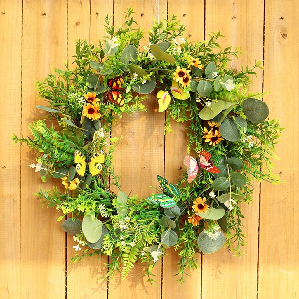 20in Eucalyptus Wreath Daisy Flower Wall Hanging for Decoration