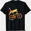 Orange Gradient Cat Riding Bicycle Graphic T Shirt Premium Soft Cotton Short Sleeve Street Casual Daily Wear Animal Print Tee