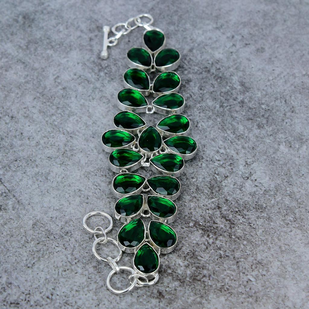 Chrome Diopside Gemstone Handmade 925 Sterling Silver Bracelet 7-8" M-292