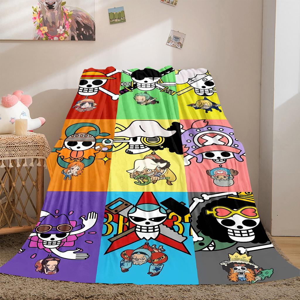One Piece Anime Puzzle Print Blanket Warm Comfortable Flannel Cover For Bedrooms, Sofas, Beds, Chairs LXR147