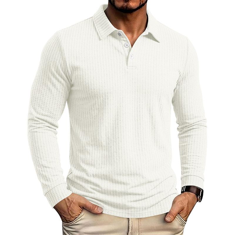 Men's Long Sleeve Turn Down Collar Polos Business Casual Solid Color Pull On Polo Shirts Men Classic Style Tees Tops
