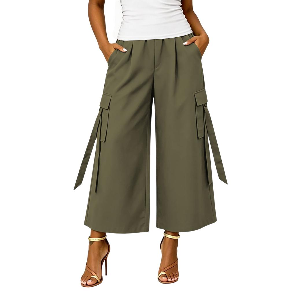 Women High Waist Wide Leg Cargo Pants with Pockets Casual Loose Fit Utility Trousers for Everyday Wear