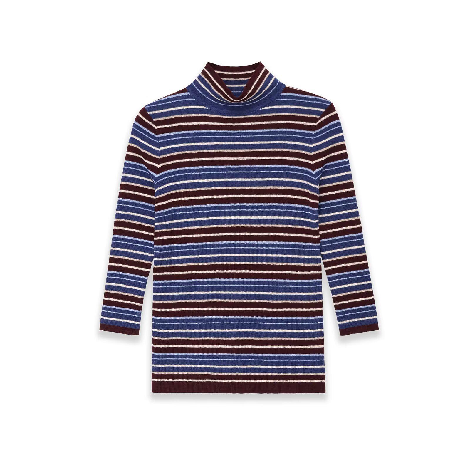 

Europe Fashion Casual Multi-color Striped High Neck Long Sleeve Knitwear Large