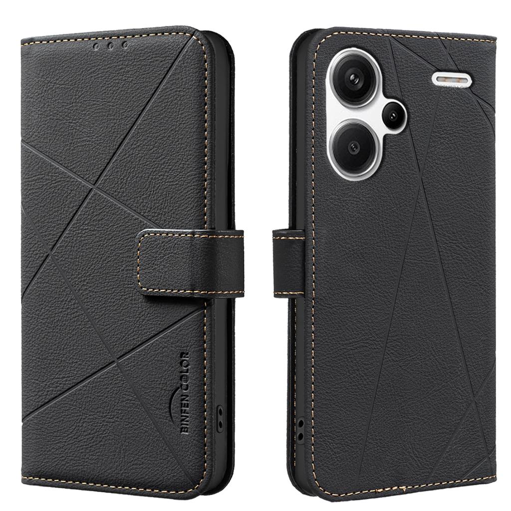 For Xiaomi Redmi Note 13 Pro+ 5G Case BINFEN COLOR BF35 Geometry Imprinted Leather Phone Cover RFID Blocking Wallet Stand