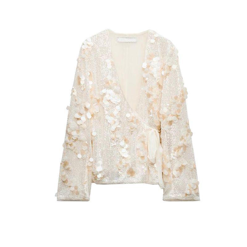 

Весна Новое Повседневное Свободное С Длинными Рукавами V-образный Вырез Живот Одеяло Шнуровка Бусины Украшение Кимоно Пальто для Женщин 3736240 raw white L