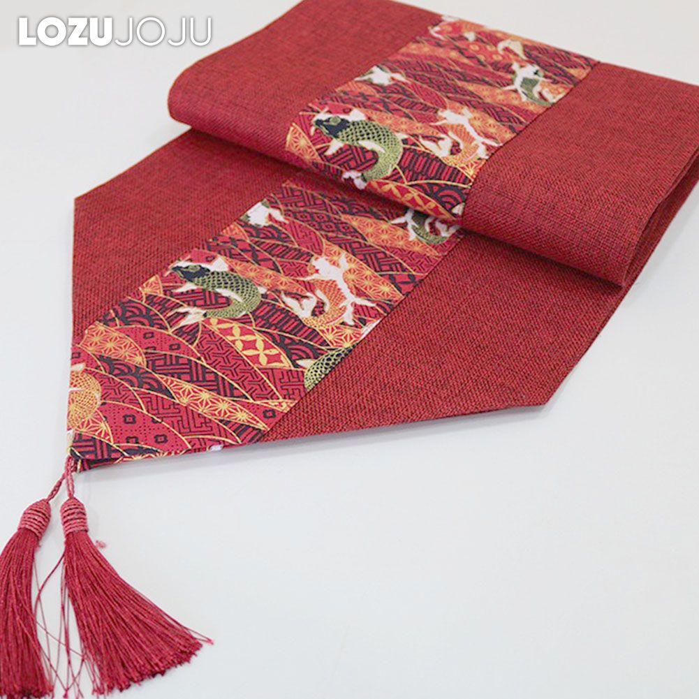 1PC LOZUJOJU Red Chinese Style Festive Retro Cotton and Linen Printed Table Runner for Dining Table Coffee Table Home Decor