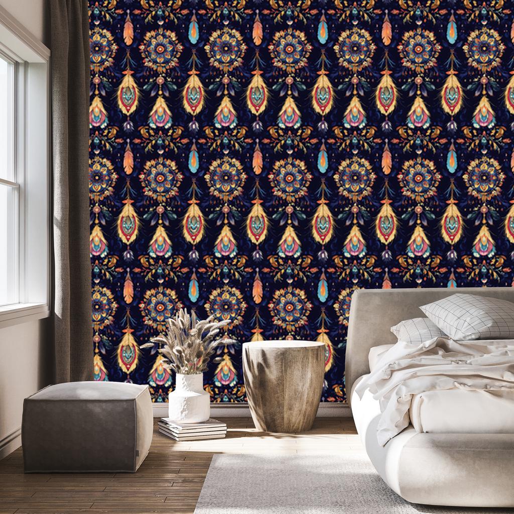 Boho Navy Blue and Indigo Wallpaper for Living Room and Bedroom 50x1000