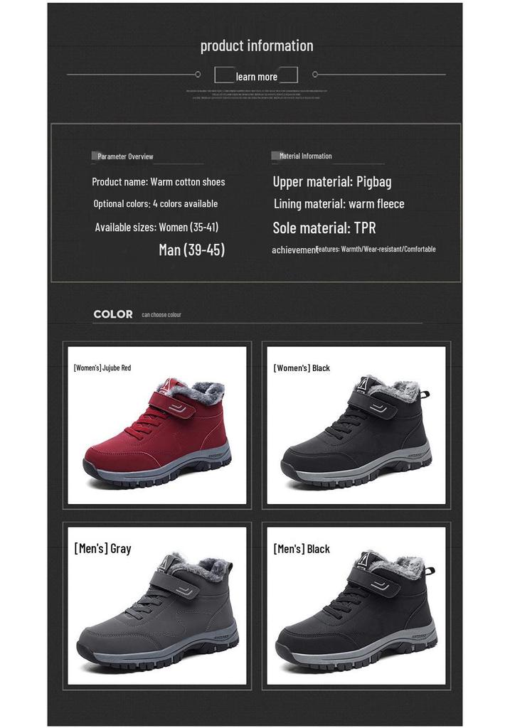 Winter Velvet High-Top Cotton Boots - Men's & Women's Outdoor Casual Walking Shoes, Large Sizes Available
